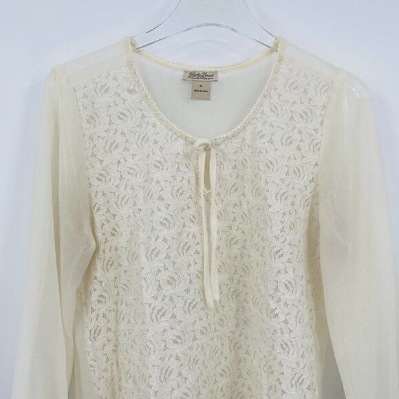 Lucky Brand Size Medium Ivory Floral Lace Front 3/4 Sleeve Boho Blouse Top - Picture 2 of 7